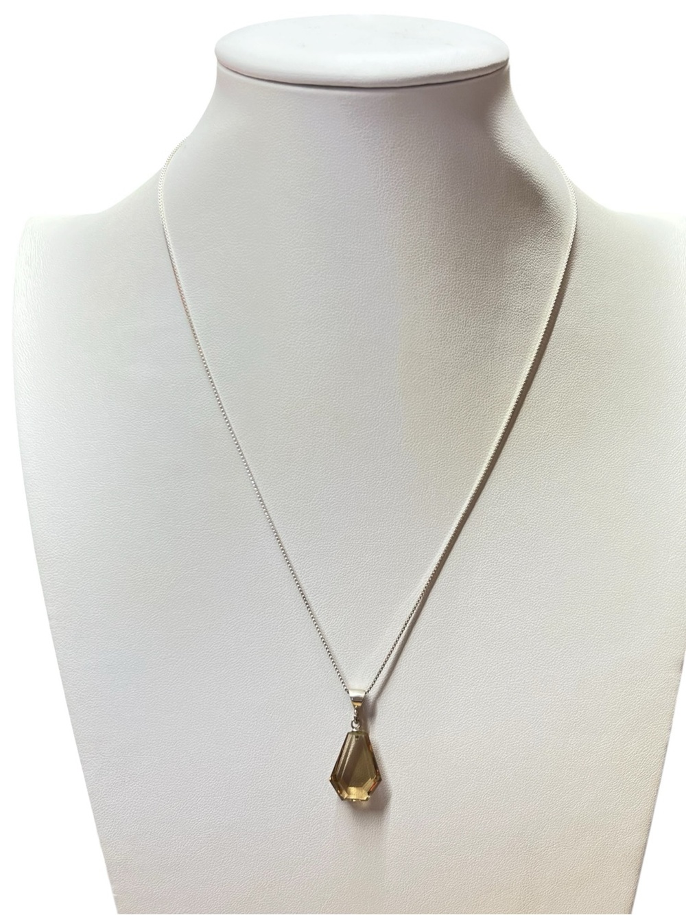 Vintage Sterling Silver Emerald Cut Crystal Brown Pendant